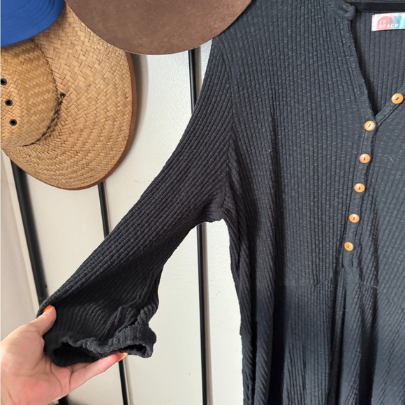 Free people beach knit oversized Henley tunic longline sweater top boho hippie - Picture 2 of 4